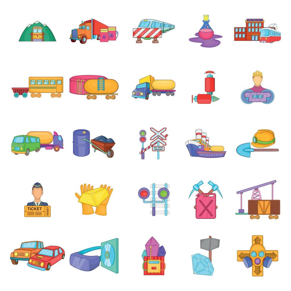 Shipping oil icons set, cartoon style vector