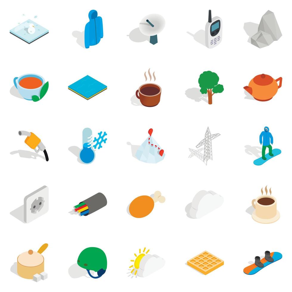 Autumn icons set, isometric style vector