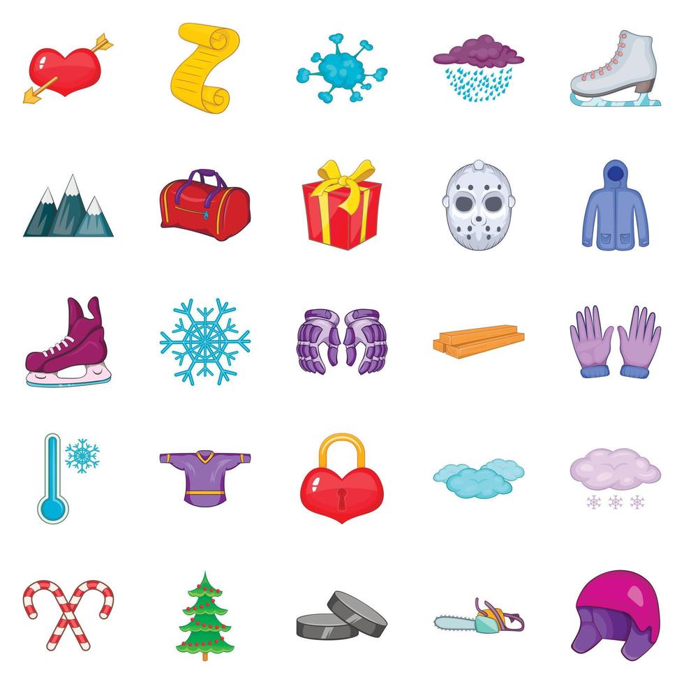 Winter things icons set, cartoon style vector