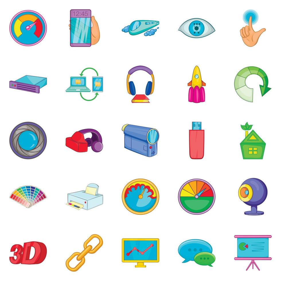 Technique icons set, cartoon style vector