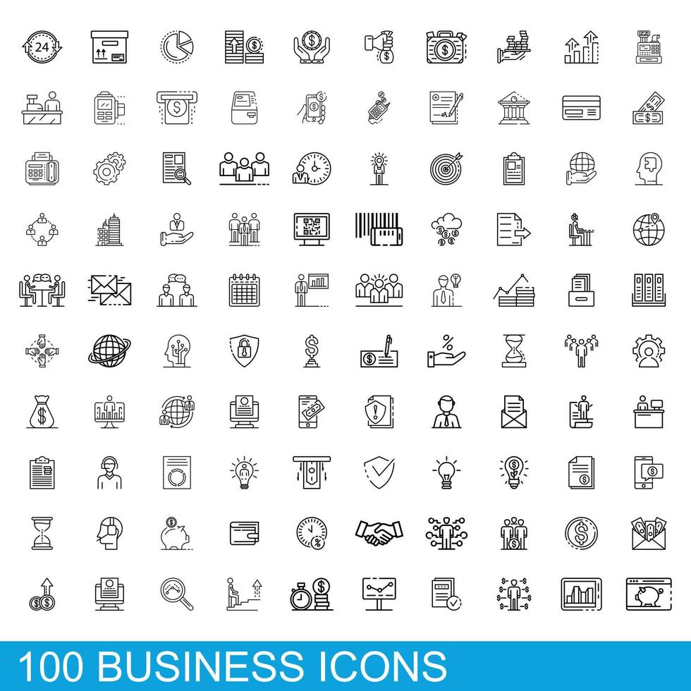 100 business icons set, outline style vector