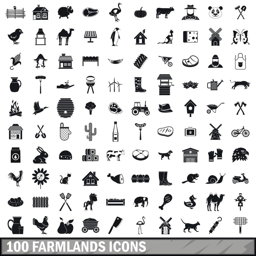 100 farmlands icons set, simple style vector