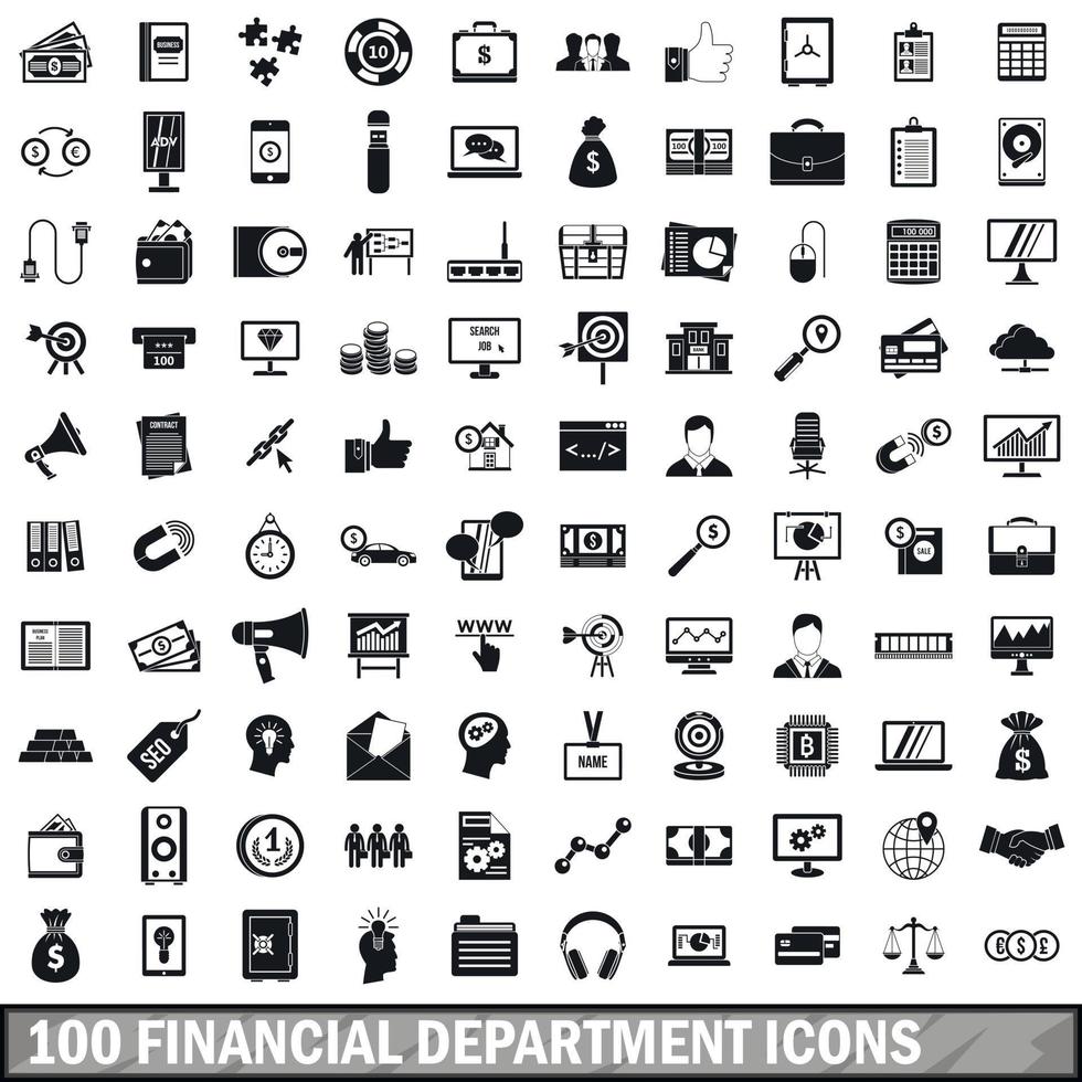 100 financial department icons set, simple style vector