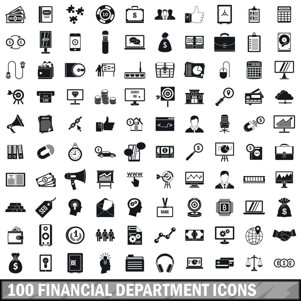 100 iconos del departamento financiero, estilo simple vector