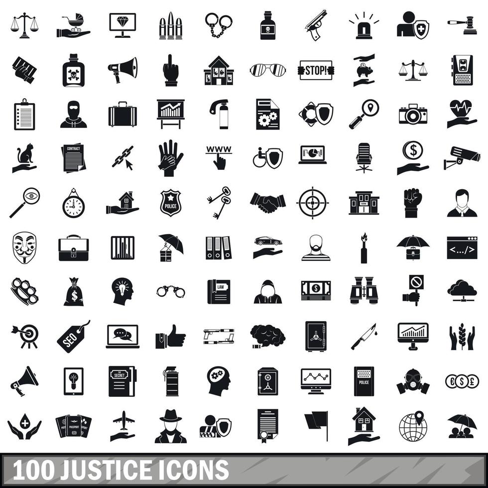 100 justice icons set, simple style vector