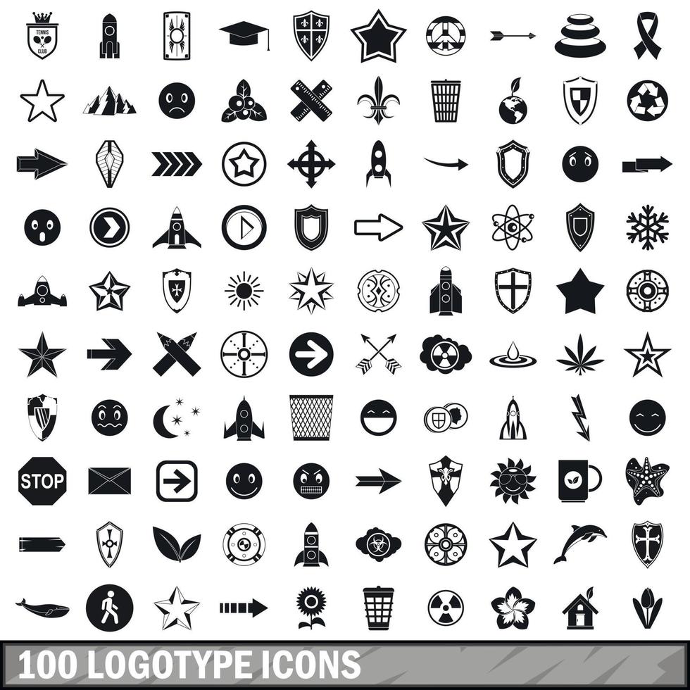 100 logotype icons set, simple style vector