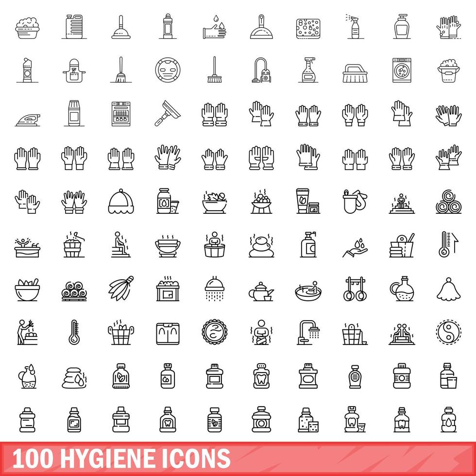 100 iconos de higiene, estilo de esquema vector