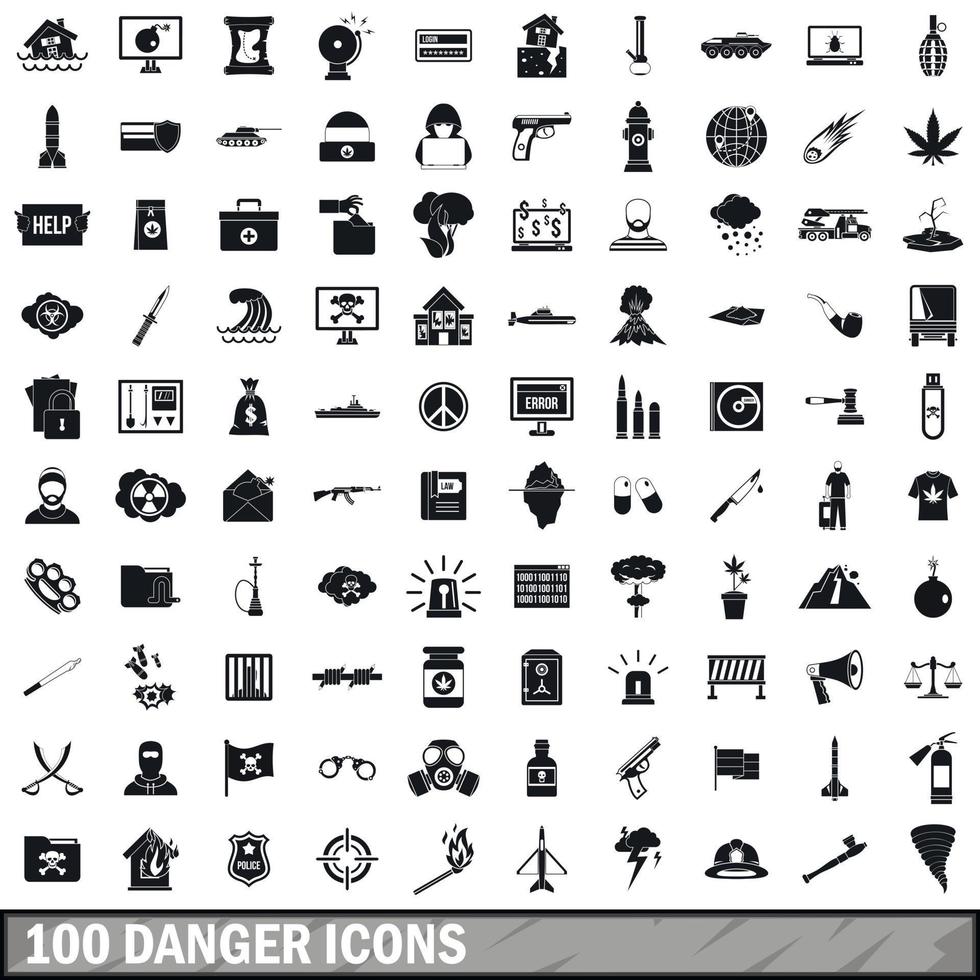 100 iconos de peligro, estilo simple vector