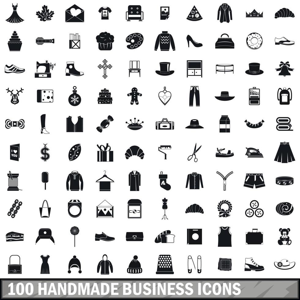 100 iconos de negocios hechos a mano, estilo simple vector