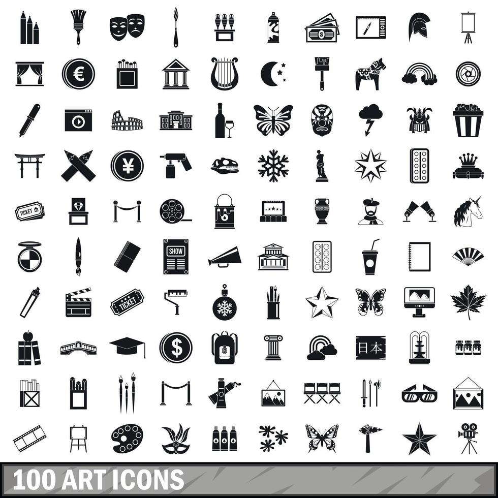 100 iconos de arte, estilo simple vector