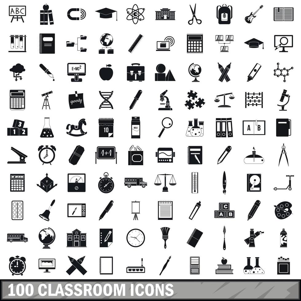 100 classroom icons set, simple style vector