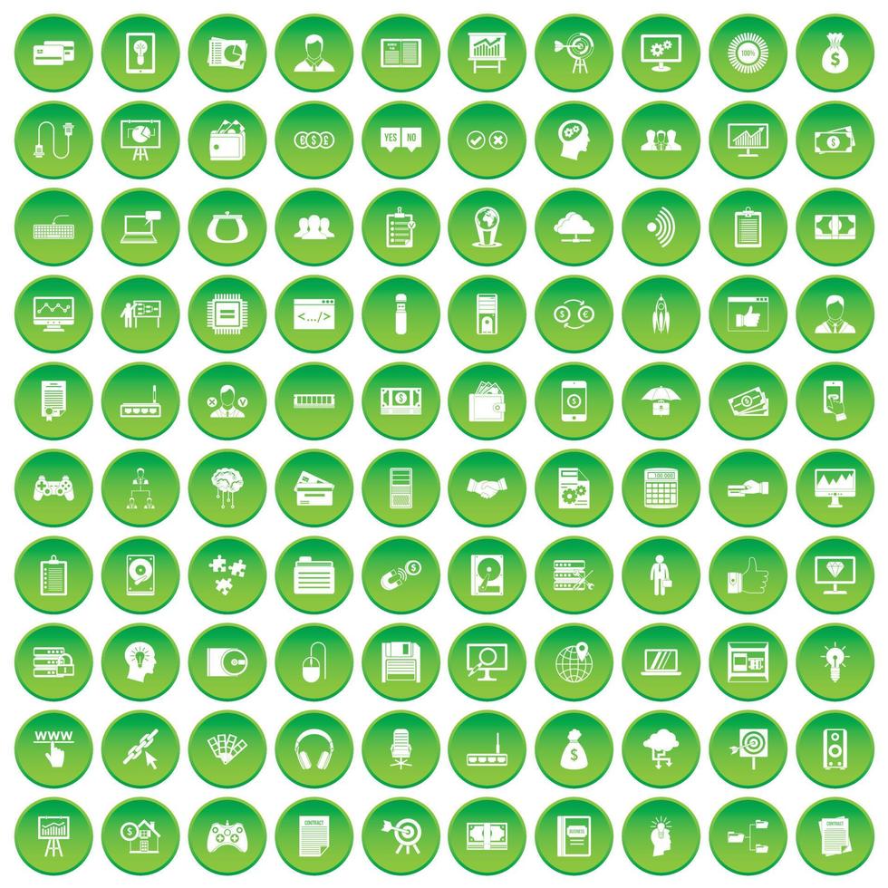 100 IT business icons set green circle vector