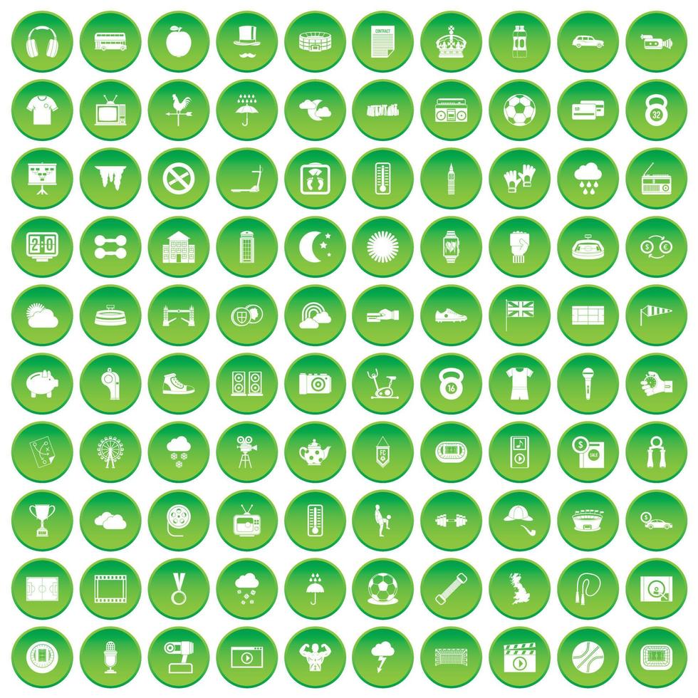 100 iconos de fútbol establecer círculo verde vector