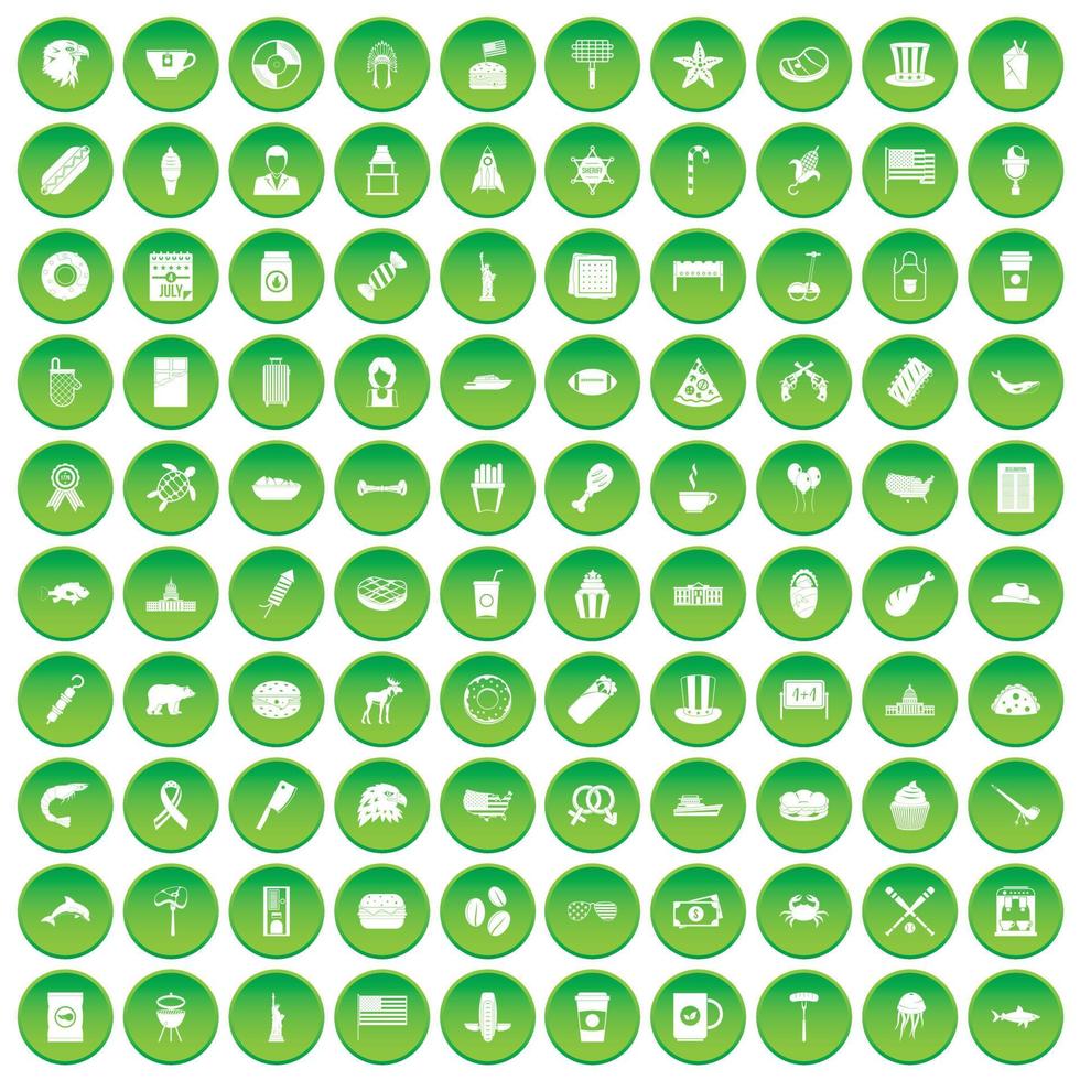 100 urban icons set green circle vector
