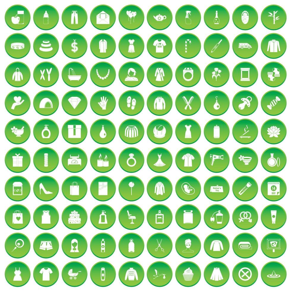 100 wireless technology icons set green circle vector