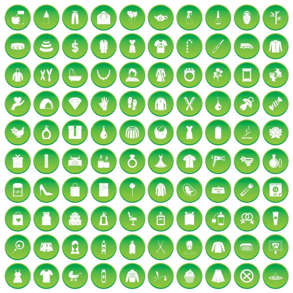 100 wireless technology icons set green circle vector