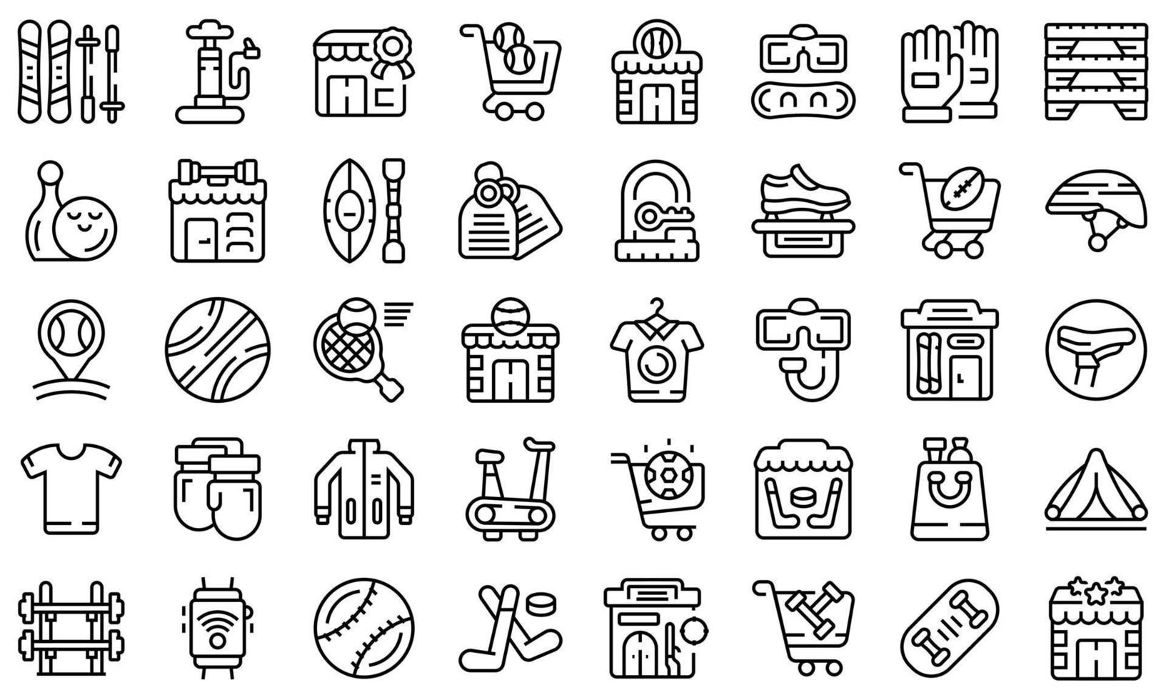 Sports store icons set outline vector. Interior clothing vector