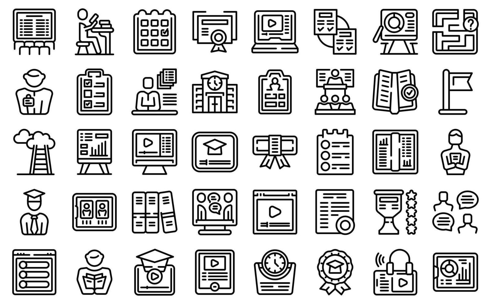 Professional development of teachers icons set outline vector. Webinar personal vector