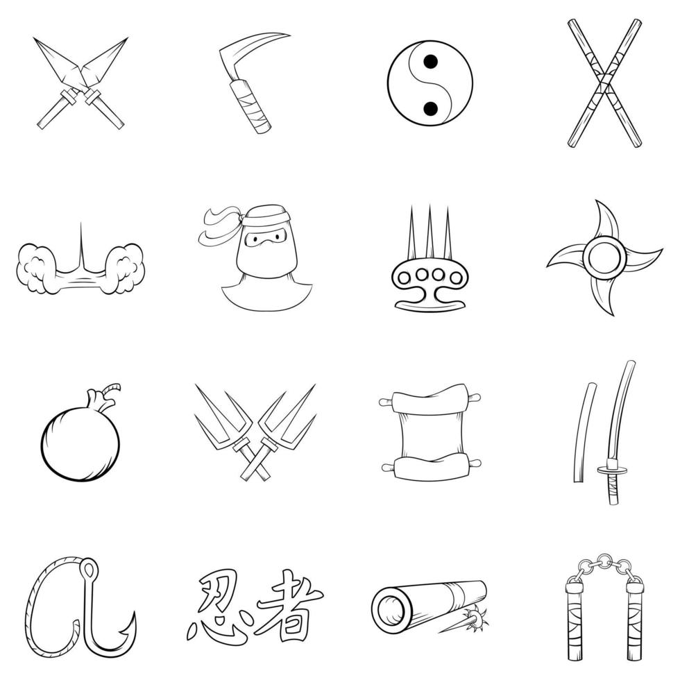 conjunto de iconos ninja contorno vectorial vector