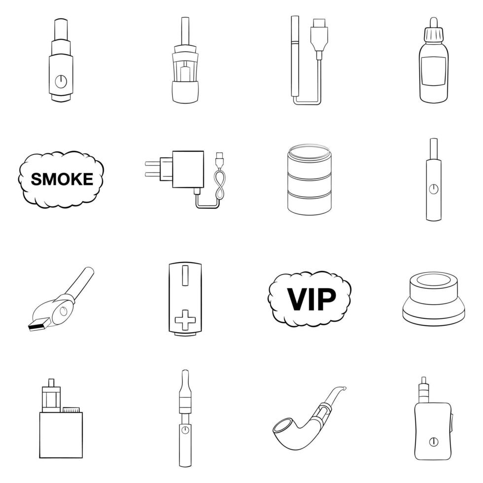 conjunto de iconos de cigarrillos electrónicos contorno vectorial vector