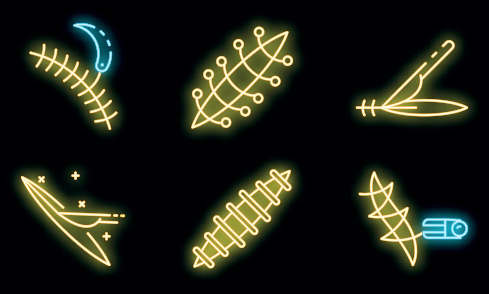 Suture icons set vector neon