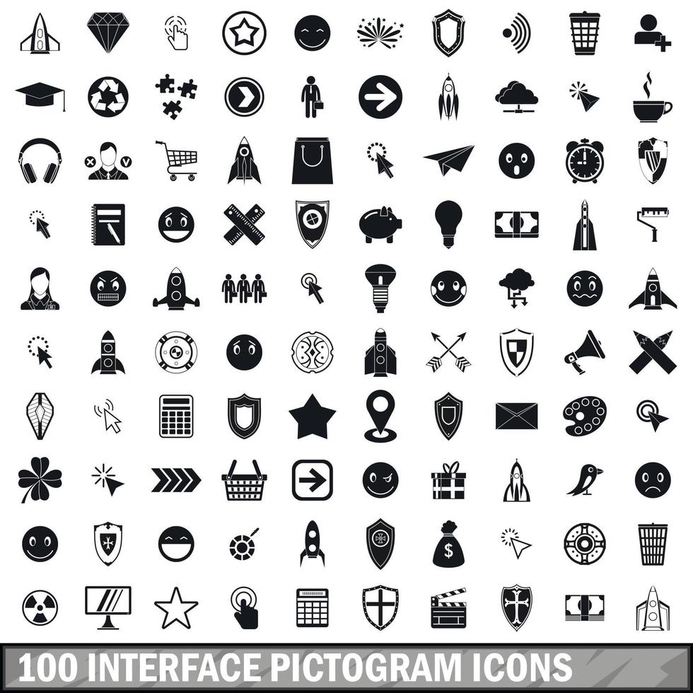 100 iconos de pictograma de interfaz, estilo simple vector