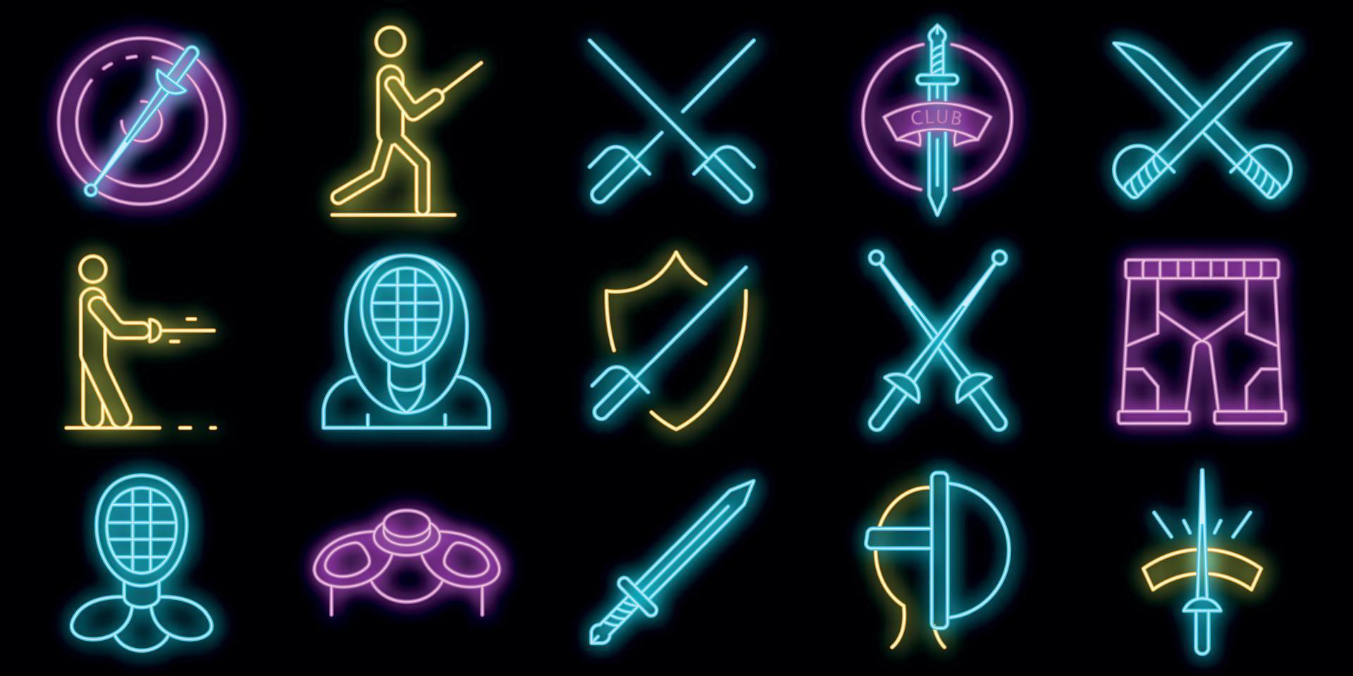 Fencing icons set vector neon