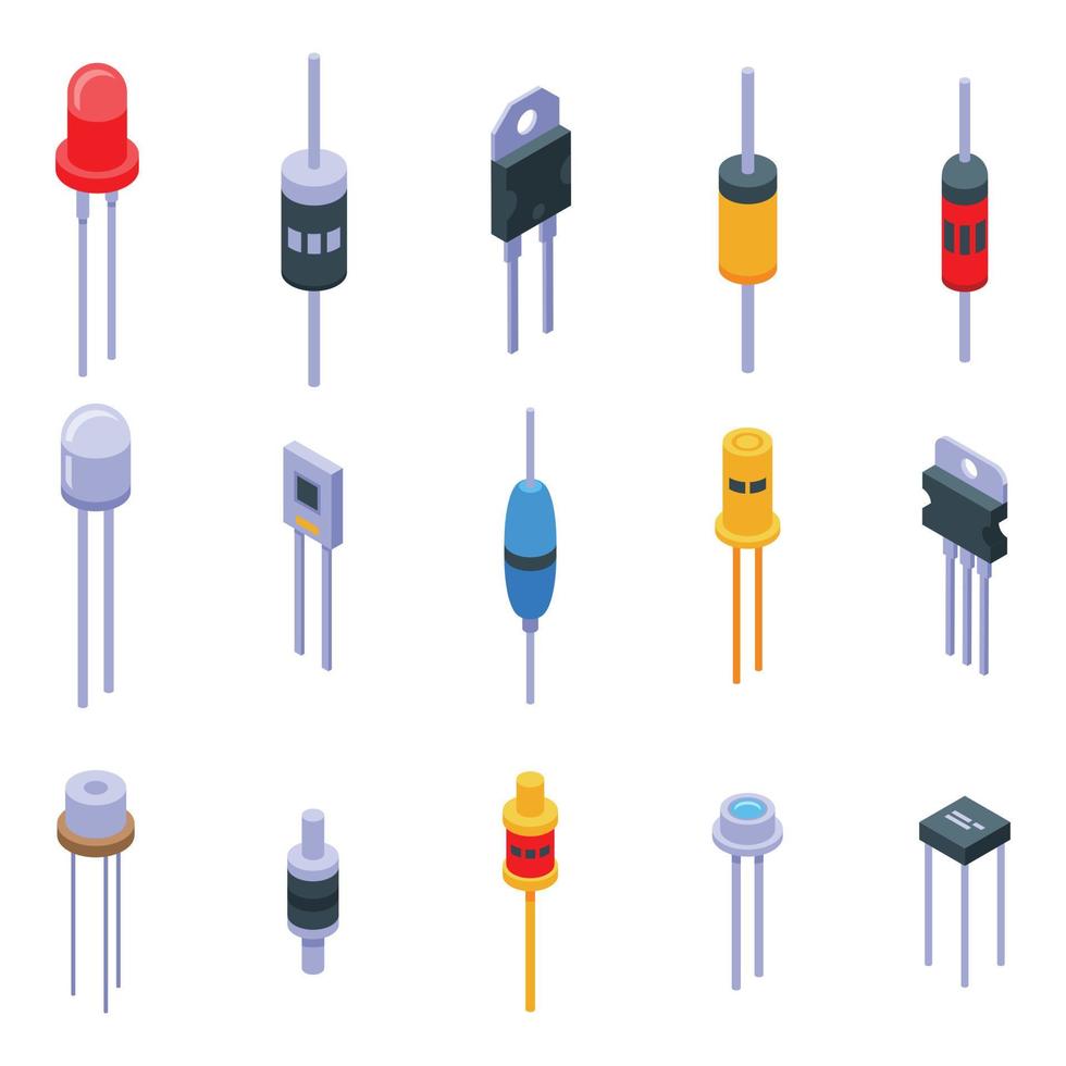 Diode icons set, isometric style vector