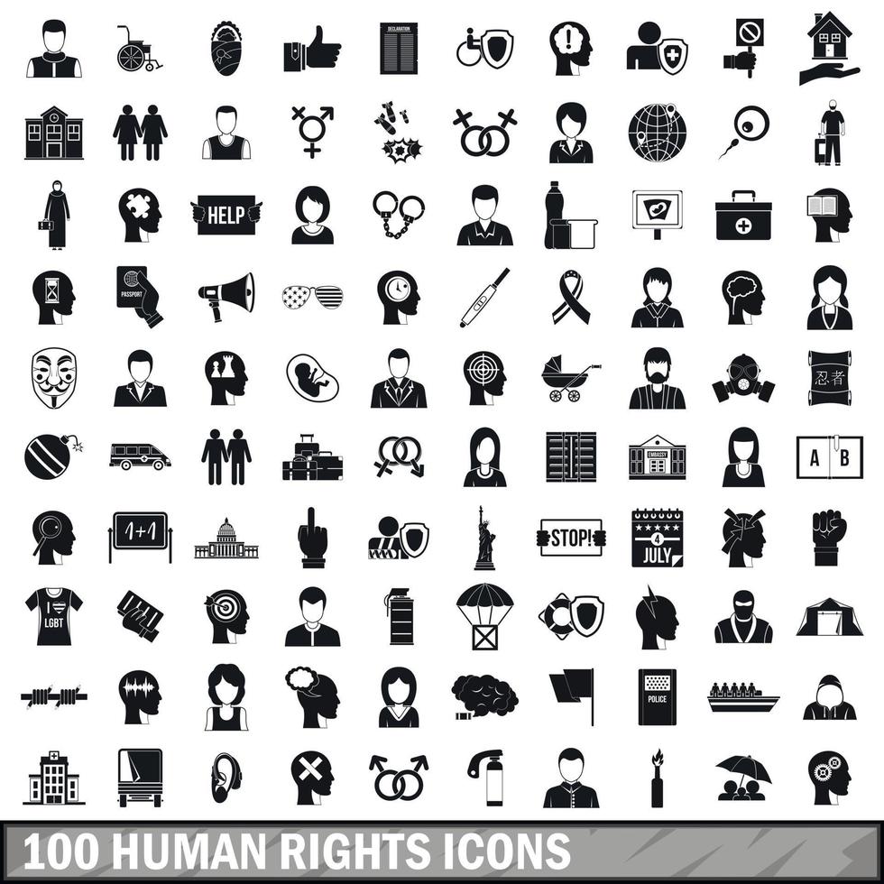 100 human rights icons set, simple style vector