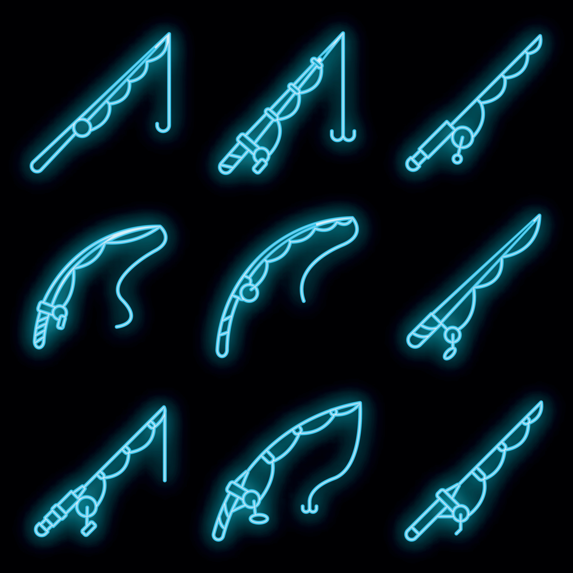 Fishing rod icons set vector neon 8888198 Vector Art at Vecteezy