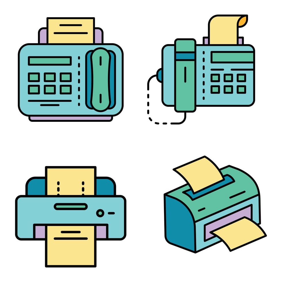 Fax icon set line color vector