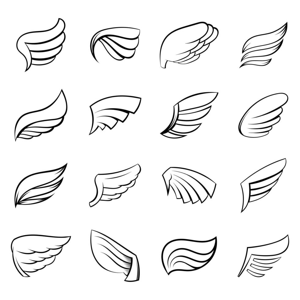 Wings icons set vector outline