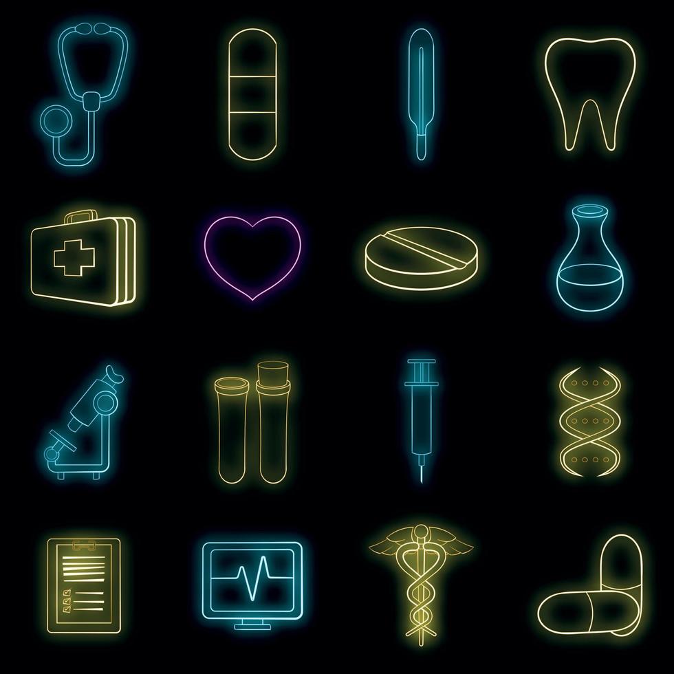 Medical icons set vector neon