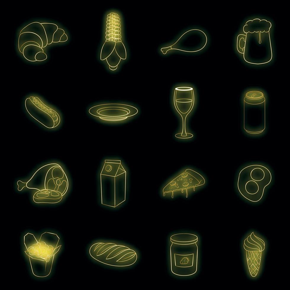 Food icons set vector neon