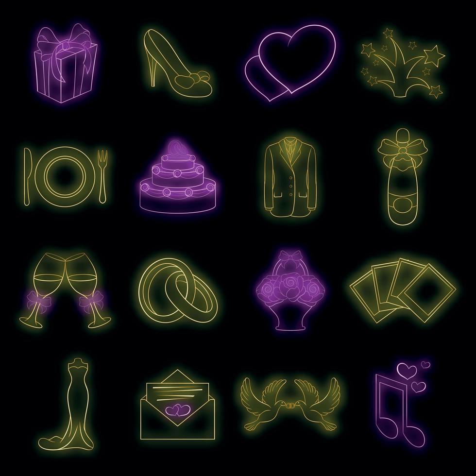 Wedding icons set vector neon