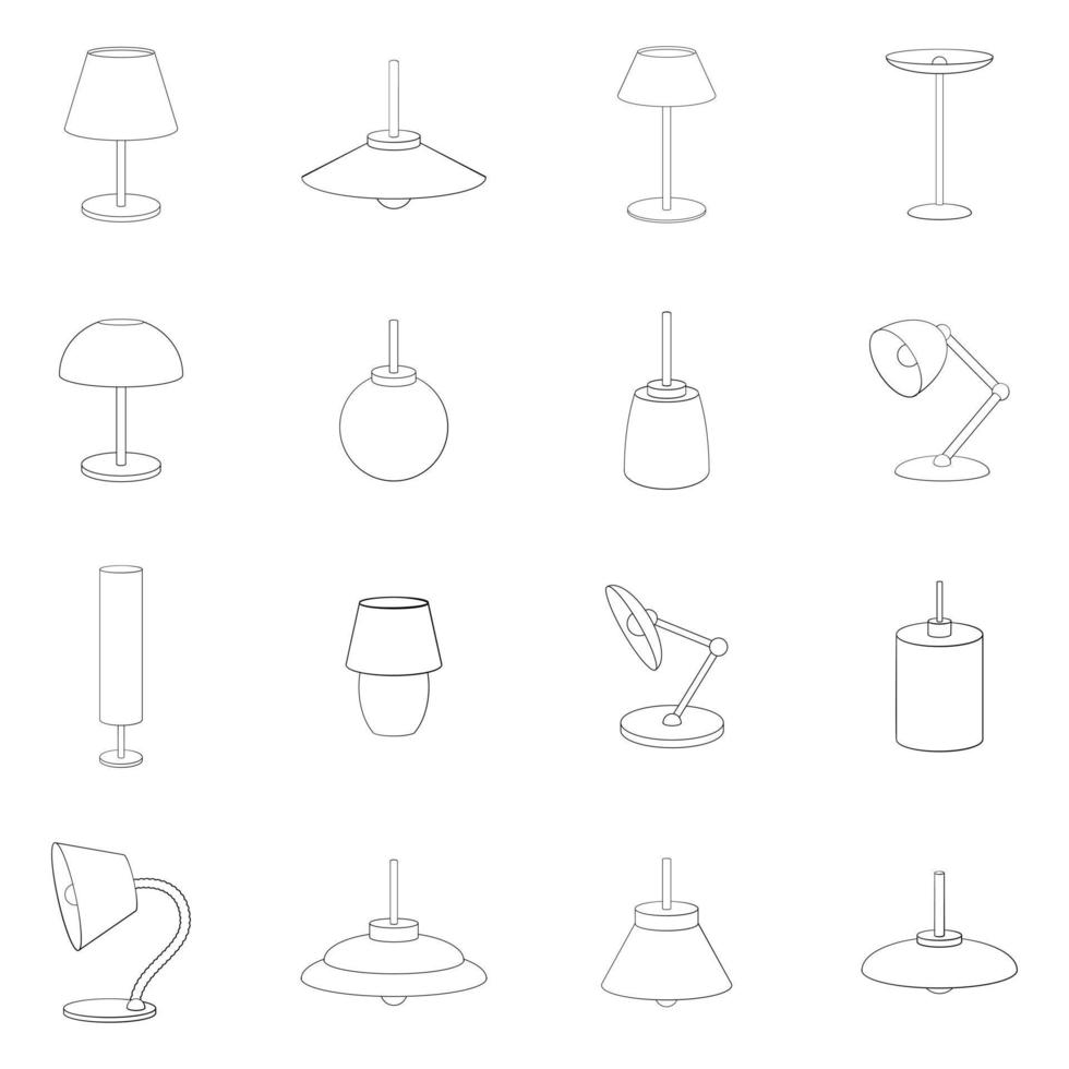 Lamp icon set outline vector