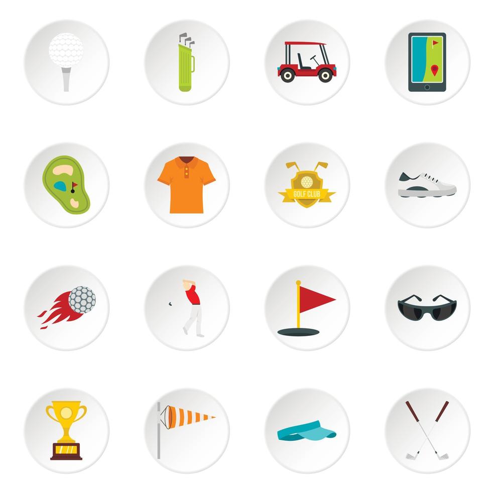 iconos de artículos de golf establecidos en estilo plano vector