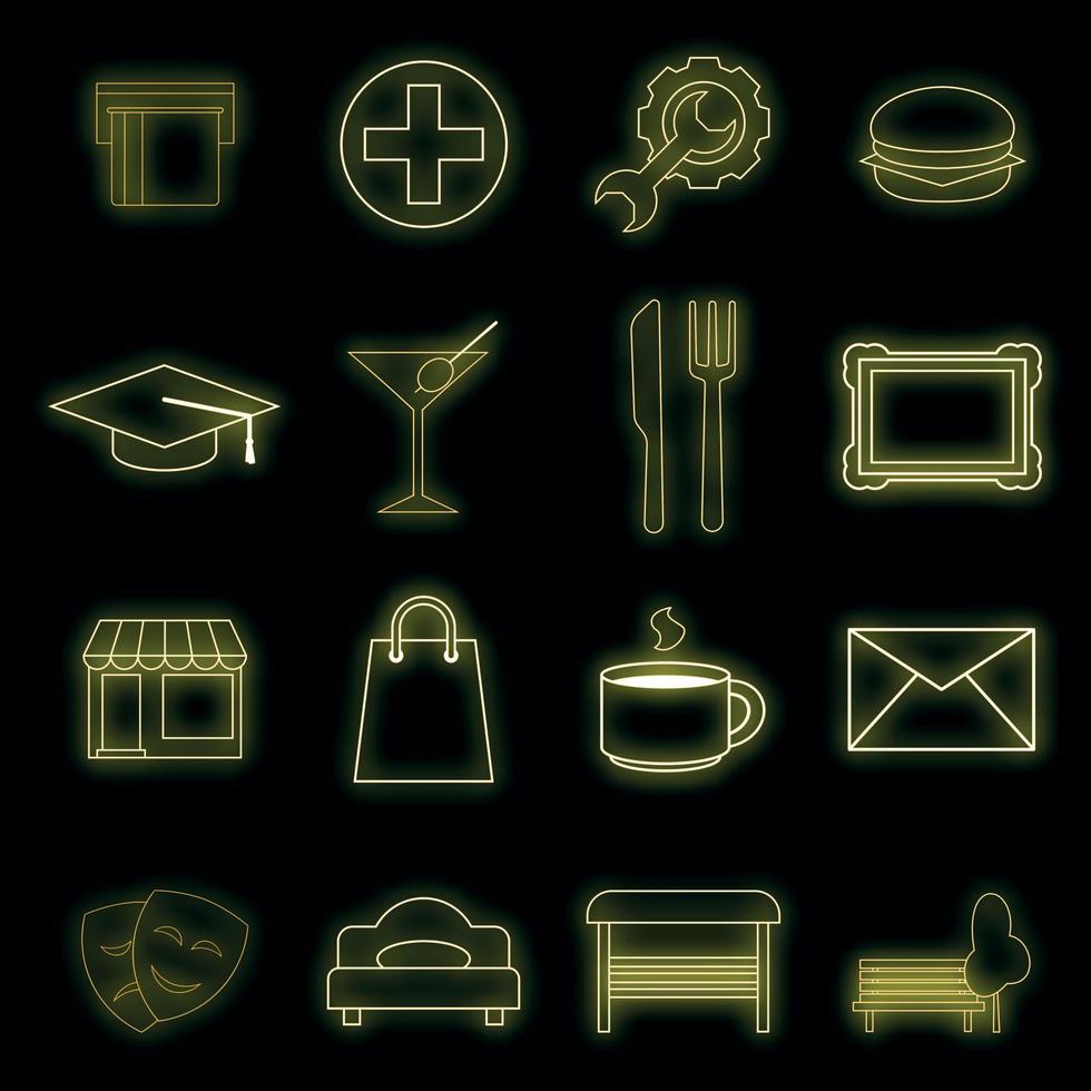 Map landmarks objects icons set vector neon