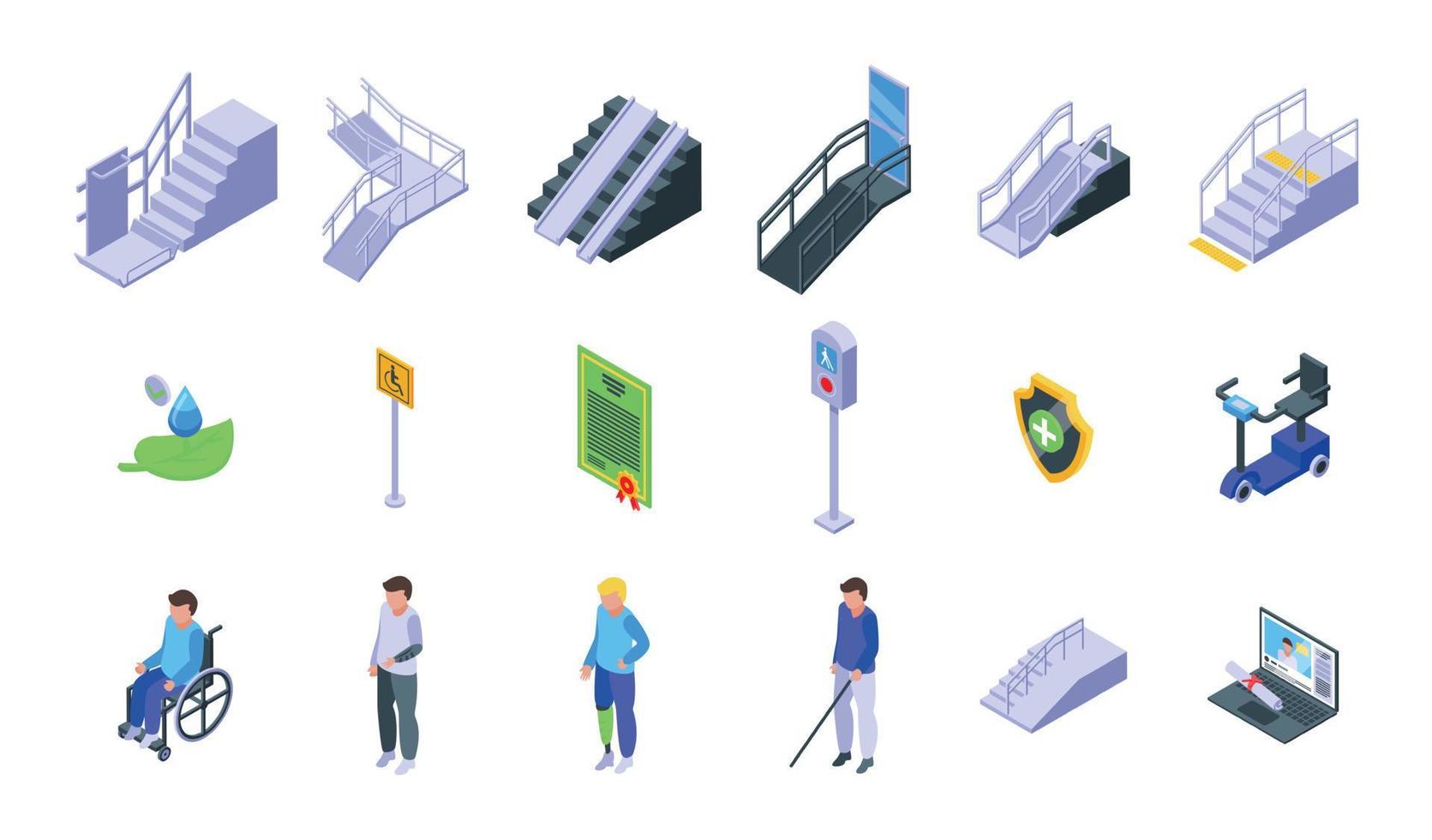 Accessible environment icons set, isometric style vector