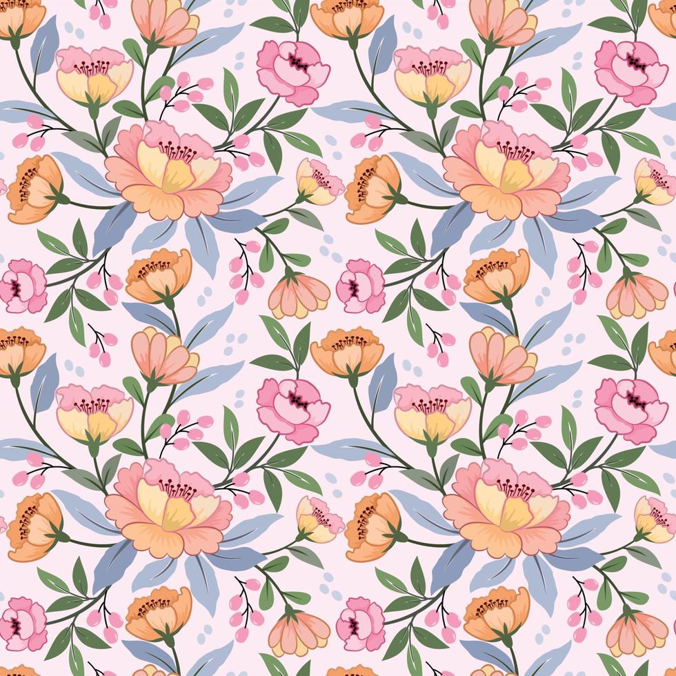 Colorful hand draw flowers seamless pattern vector