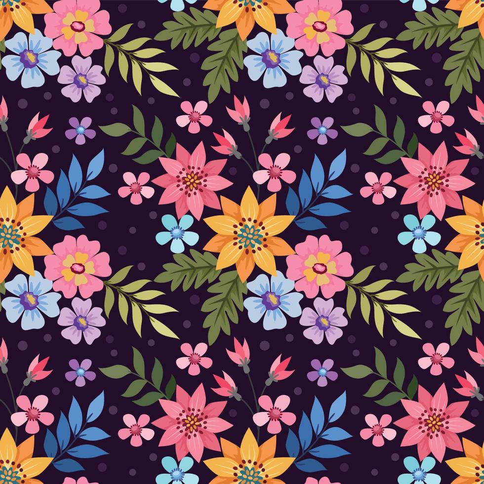 Colorful hand draw flowers seamless pattern vector