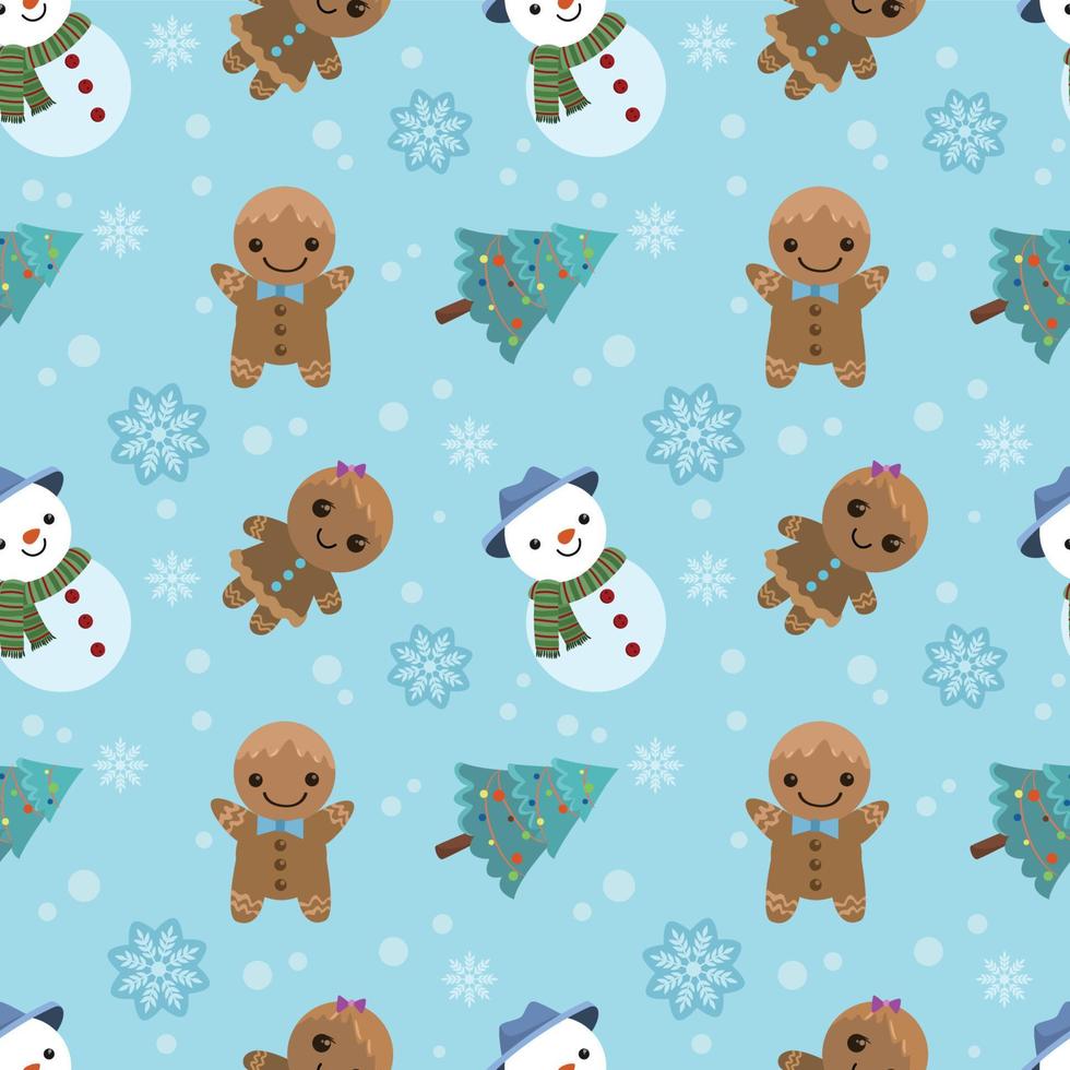 Cute snowman with Christmas tree and  gingerbread cookies vector