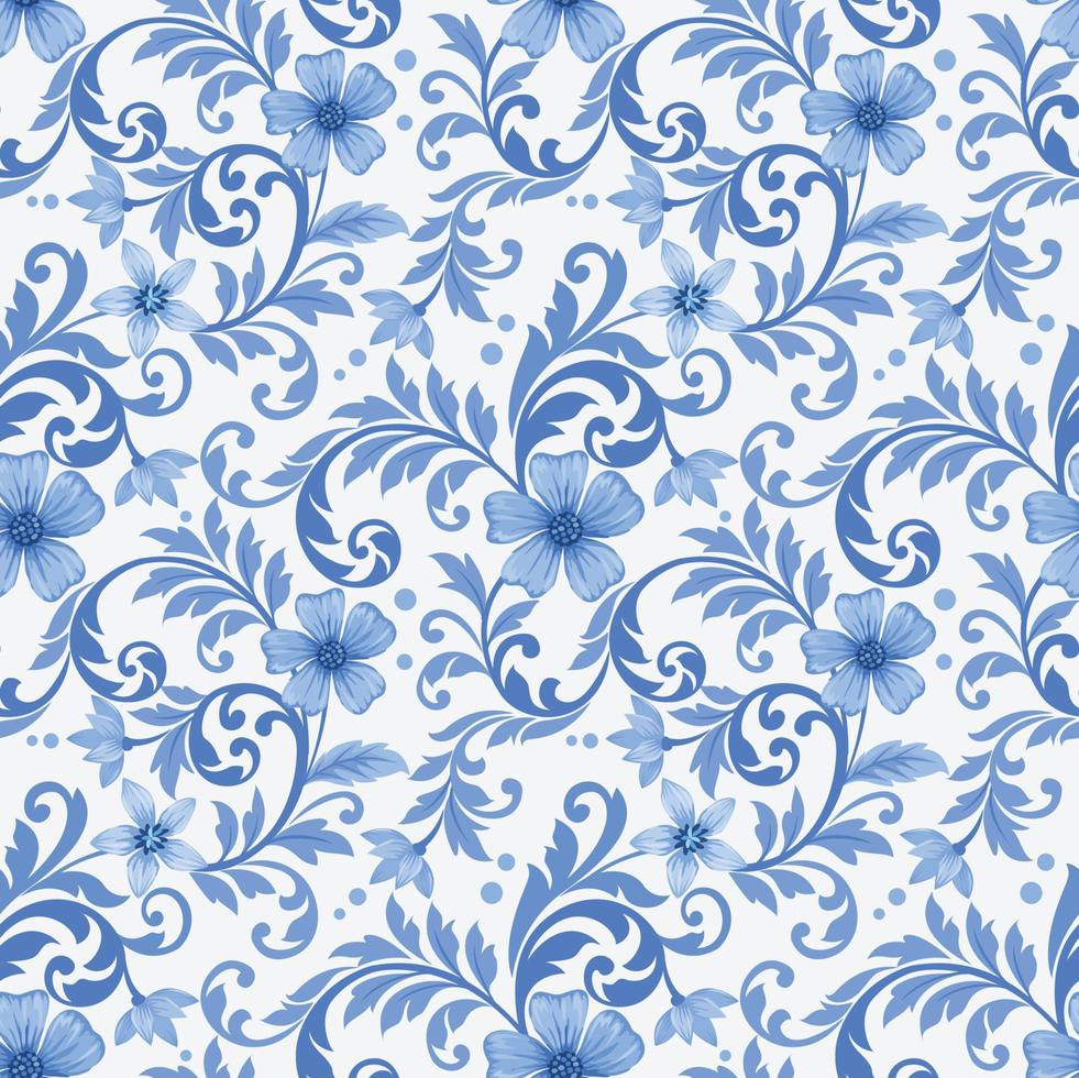 Abstract blue flowers ornament seamless pattern. vector