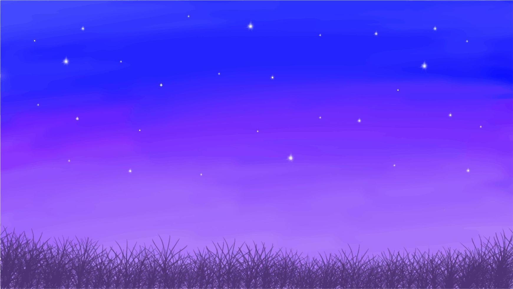 ilustración gráfica vectorial de un paisaje de hierba y un cielo nocturno iluminado por estrellas para fondos de pantalla, fondo y otras necesidades de diseño. vector