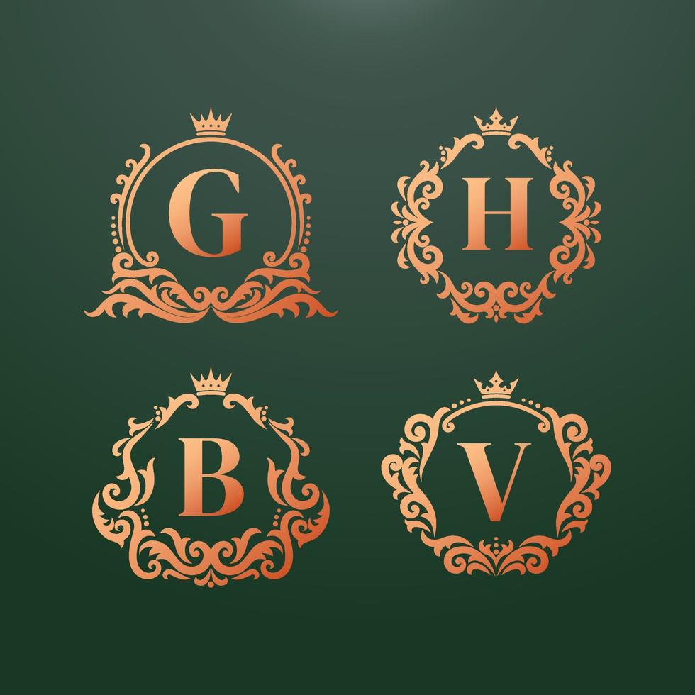 Set Hand Drawn Victorian Ornament Frames Vintage Luxury Logo Badge vector