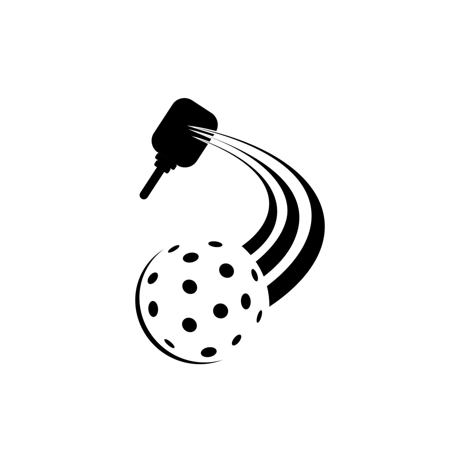 pickleball hit vector illustration. Paddle and ball black and white