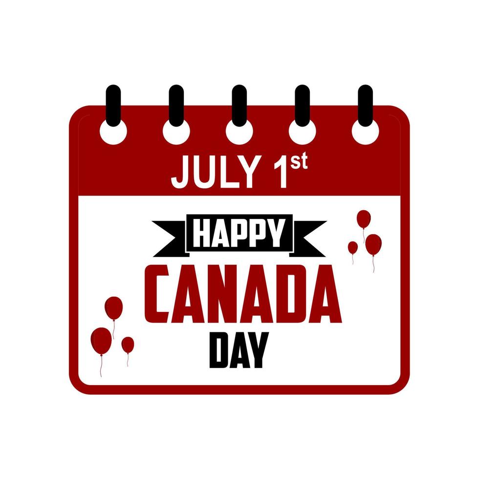 July 1 calendar page for Canada Day. Vector illustrations.