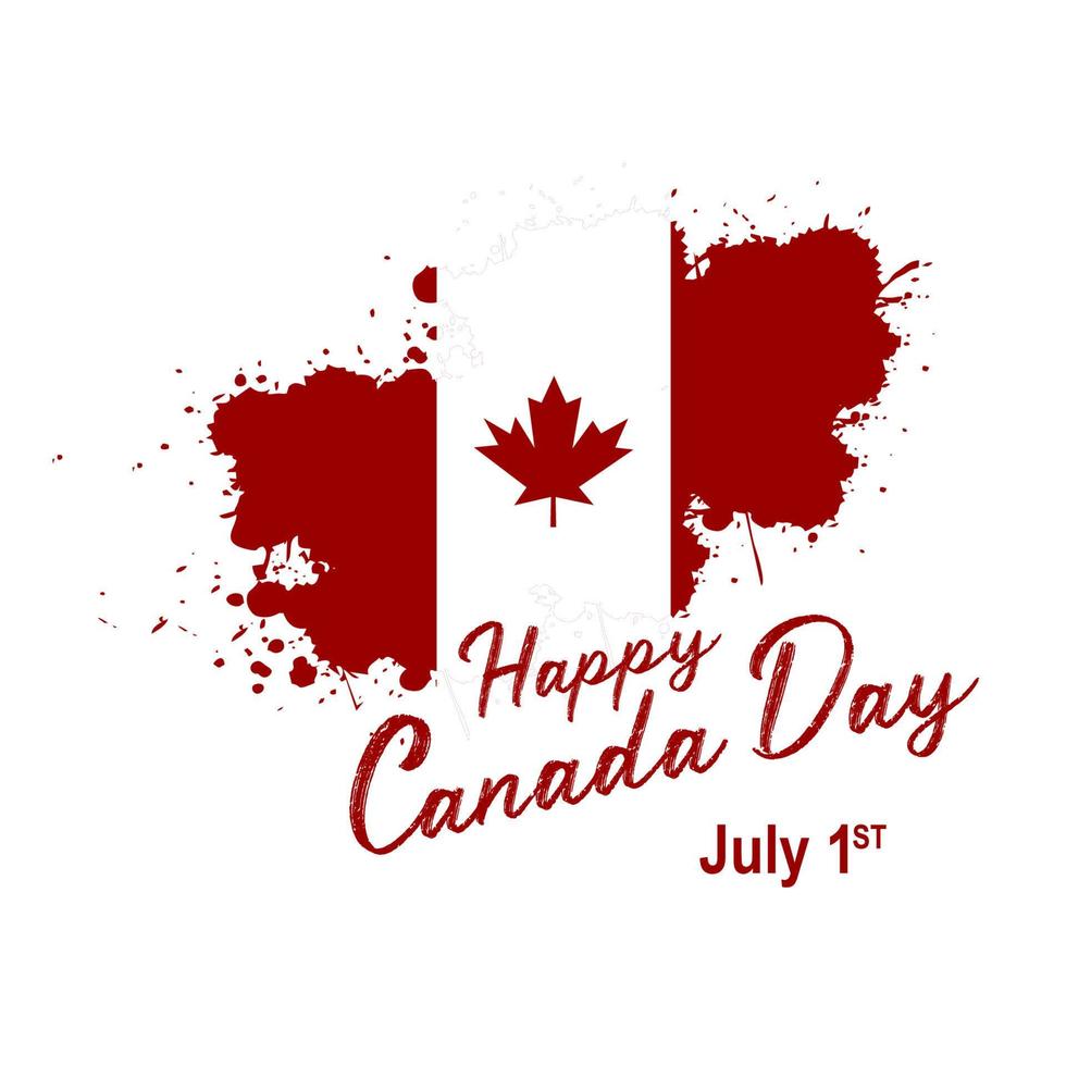 Grunge brush stroke with Canada national flag. Canada Day background with maple leaves in red. Decorative design elements for Canadian national holidays. Symbol of Canada. Vector illustration