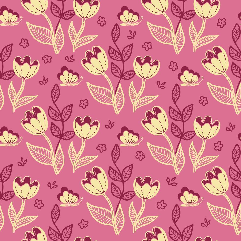 beige flowers pattern in beautiful style on pink background. Abstract vector illustration. Vector design illustration. Beautiful wallpaper. Summer background.
