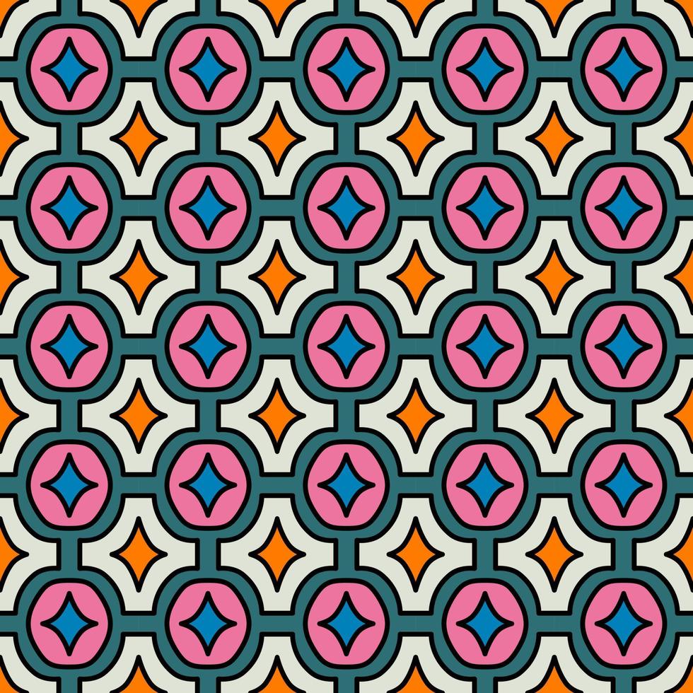 Art deco tile seamless pattern. Vector geometric ornament in retro style 70s and 80s. Illustration in bright trendy colour. Ornate art with colored rhombus for textile, fabric and design.